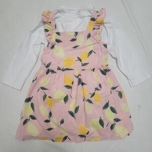 Linen Blend Jumper Dress With White Long-Sleeve T-shirt, Size